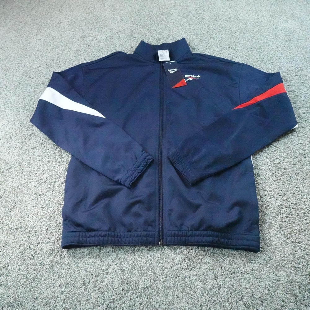 NEW Reebok Jacket Mens S Blue Athletic Track Full Zip Bomber Coat Training Gym